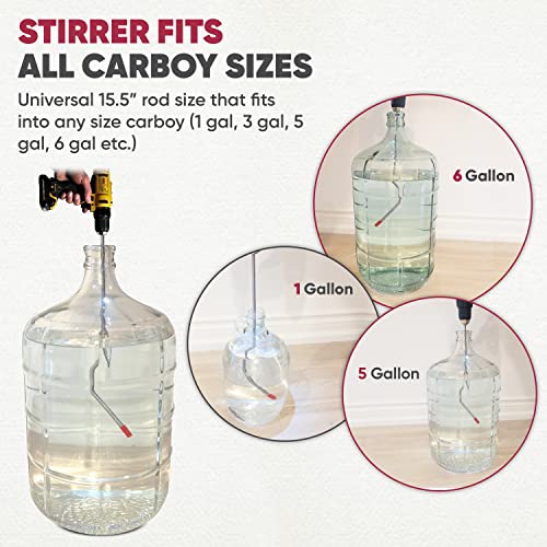 Wine Beer Degasser Whip for Wine Making | 15.5” Stainless Steel 316 - Drill Mixer Rod Attachment Wand | Winemaking, Brewing, Mead, Kombucha, Lees Supplies | Mixing Stirring, De-gassing, Agitator Tool