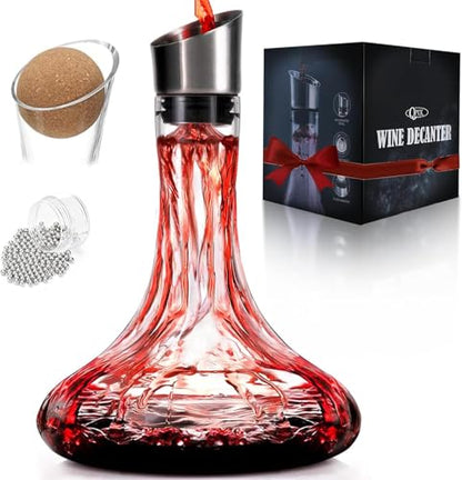 Wine Decanter Built-in Aerator Pourer, 1500ml /50oz Wine Carafe with Aerator,Cleaning Beads and Cork Ball,100% Lead-free Crystal Glass Red Wine Aerator, Wine Gift for Men, Wine Accessories - style: Wine Decanter Set