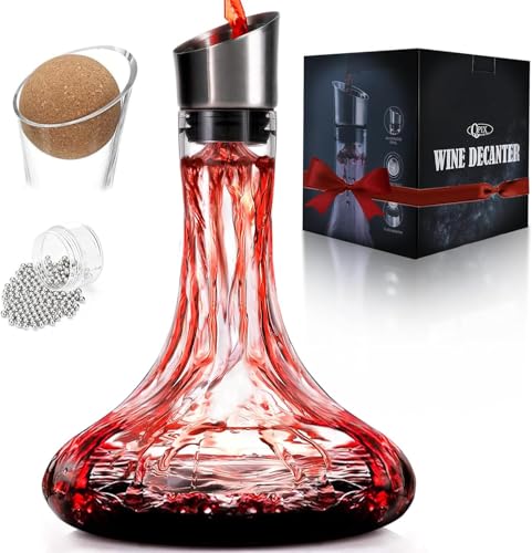 Wine Decanter Built-in Aerator Pourer, 1500ml /50oz Wine Carafe with Aerator,Cleaning Beads and Cork Ball,100% Lead-free Crystal Glass Red Wine Aerator, Wine Gift for Men, Wine Accessories - style: Wine Decanter Set