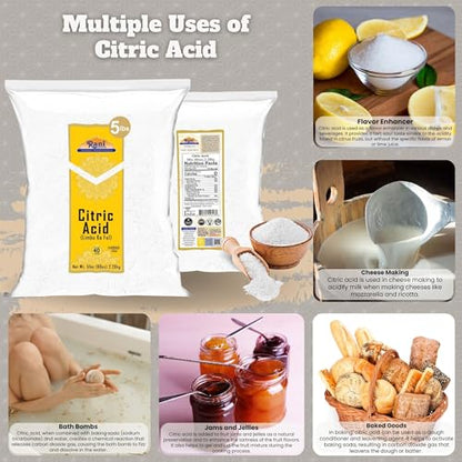 Rani Citric Acid Powder, Food Grade (Limbu Ka Ful) 80oz (5lbs) 2.27kg Bulk ~ Used for Cooking, Bath Bombs, Cleaning | Gluten Friendly | Indian Origin - size: 80 Ounce (Pack of 1)