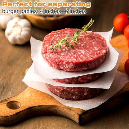Burger Patty Paper, AIMEIKI 300Pcs 6x6 Inch Parchment Paper Squares Non-Stick Wax Paper Parchment Paper Sheets for Patty Seperating, Freezing or Candy Wrappers - size: 6 x 6 Inch