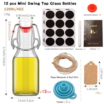 12 Pcs 4 oz Swing Top Glass Bottles,Flip Top Glass bottles with airtight Caps for Home Brewing Beer,Kombucha,2nd Fermentation,Kefir,Beverages,Soda,Oils,Vinegar,Limoncello,Vanilla extract (12pc) - size: 12pc