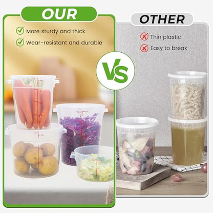 BIEAMA 4 Pack 4 Qt Round Food Storage Containers with Lids, Translucent PP | Include lids, labels, measuring cups and containers with capacity markings for food prep, pantry storage and dough proofing. - color: 4Qt Round-4 Pack