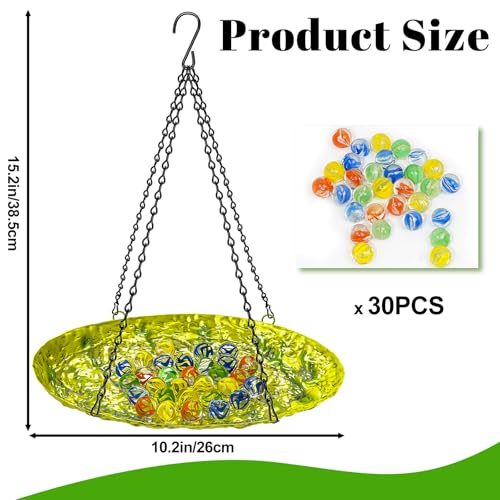 Bee Watering Station for Outside, Hanging Bee Butterfly Feeder for Garden, Metal Butterfly Puddler with Stone Texture Bee Drinking Bowl with Glass Marbles for Outdoors Yard Decor (Hanging-Ellipses) - style: hanging-ellipses