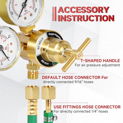 Light Duty Oxygen Regulator Welding Gas Gauges, CGA-540 Oxygen, for Torch Cutting Kit, T-Handle - style: Oxygen Regualtor