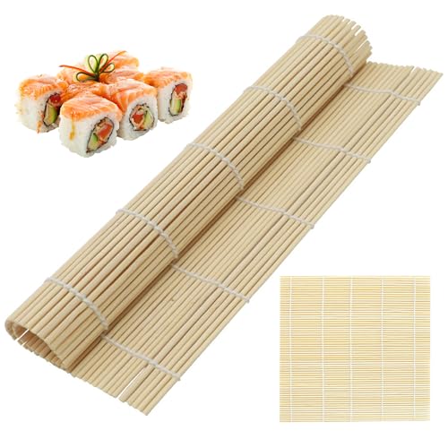 HOPELF 2 Pack 9.5 Inch Bamboo Sushi Mat - Sushi Roller Mat for Making, Shaping & Molding Sushi Roll & Kimbap - Food-Safe Sushi Making Supplies, Tools & Accessories - size: 9.5 inch