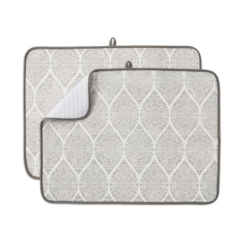 FRESHMINT Printed Dish Drying Mats for Kitchen Counter 2 Pack Absorbent Reversible Drying Mats Microfiber Kitchen Countertop Protector Dishes Drying Pad Extra Large 18"x24" Dish Mat - color: Modern Medallion, size: 18''X24''