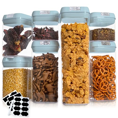 Cheer Collection Airtight Food Storage Containers, Kitchen Storage Containers for Pantry, Set of 7 Food Containers with Lids Airtight, Pantry Storage Containers & Organizers with Lids, Blue - color: Blue