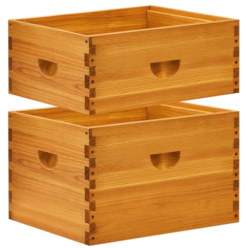 10-Frame Langstroth Bee Hive Deep and Medium Box Kit, Beeswax Coated Bee Boxes Not Include Frames and Foundations (Unassembled)