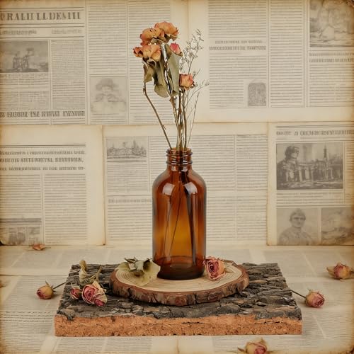 PINIWON 36 Pack 4 oz Amber Glass Bottles, 120ml Boston Round Sample Bottles with Black Poly Cone Caps, Labels, Funnels and Brush - color: Amber-36 pack