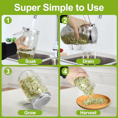 Uncle Yang Sprouting Lids 2Pack Sprouting Lids for Wide Mouth Mason Jars with Stainless-Steel Sprouter Lids & Stand for Broccoli, Alfalfa, Mung Bean Plant Germination Kits - size: Wide Mouth Sprouting Lids 2Pack
