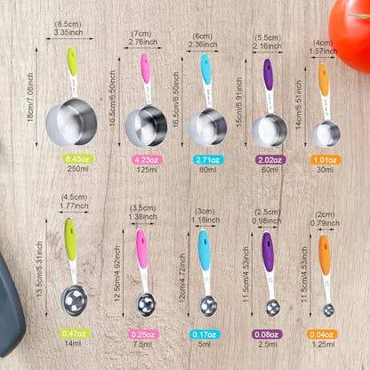 10 pcs Measuring Cups and Spoons Set, Stainless Steel Cups & Spoons for Dry or Liquid, Kitchen Collection Cooking and Baking