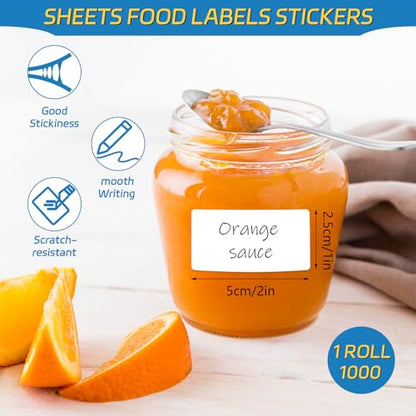 1000 Pcs Removable Freezer Labels, 1" x 2" Blank Label Stickers with Perforation Line Waterproof Oil-Proof Sticker Labels Storage for Food Containers Jars Bottle