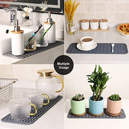 ZLR 2 Pcs Small Dish Drying Mat (6" x 17" / 153 x 433mm) - Narrow Silicone Drainer for Kitchen Counter, Apartment & RV - Compact Sponge Holder & Sink Caddy Tray, Non-Slip Food-Grade (Dark Gray) - color: Dark Gray, size: 17" x 6"