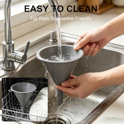 Plastic Kitchen Funnel Set of 3 with Brush – BPA Free Food Grade Funnels for Filling Canning Bottles Oil, Multifunctional for Cooking Lab Automotive, Gray - color: Gray