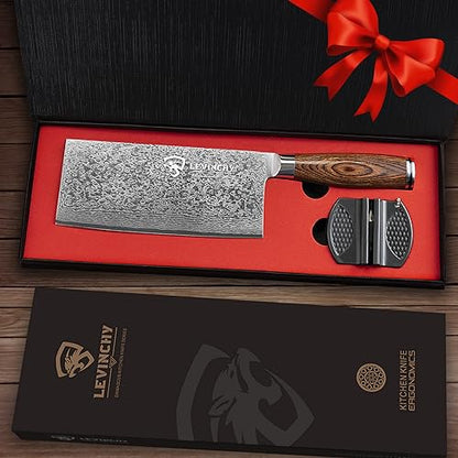 Damascus 8 inch Cleaver Knife, Professional Handmade Damascus Stainless Steel Kitchen Knife, Superb Edge Retention, Stain & Corrosion Resistant, Ergonomic PAKKA Wood Handle - color: 8" Damascus Cleaver Knife