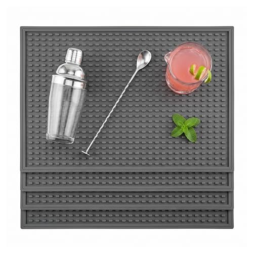 Rubber Bar Mat for Counter, Grey 4 Pack 12"x18" grip-friendly Coffee Bar Mat, Heat Resistant & Spill-proof Countertop Protector Mat for Kitchen, Home Bar, Coffee Station, Easy Clean Dish Drying Mat - color: Grey-BK-4Pcs, size: 18" x 12"