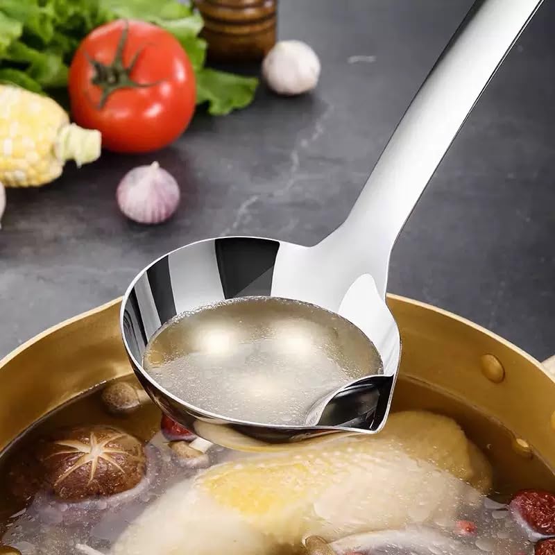 Fat Separator, Premium 304 Stainless Steel Oil Separator Soup Ladle Gravy Separator Skimmer with Hanging Hole, Kitchen Cooking Fat Remover Strainer Spoon for Soups, Sauces, Stews, 1 Pcs, 12 Inch