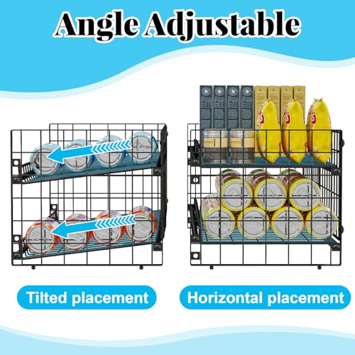 2-Pack Stackable Can Organizer for Pantry Shelf, Adjustable Extra-Long Rolling Can Rack for Kitchen Cupboard Storage, Sturdy Standing Can Holder for Canned Food Goods Soda up to 100, 2 Tier, Black - style: Length(30'' W)-2 Pack