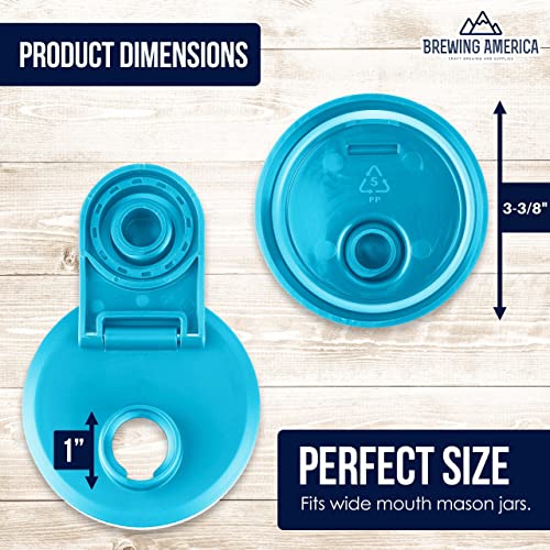 Mason Jar Lids Wide Mouth Plastic 4 pack-USA Made-Flip Cap Screw Top Pour Spout Drink Hole - Leak-proof for Kerr and Ball Canning Jars - Airtight for Drinks to Go and Controlled Pouring - Teal - color: Teal