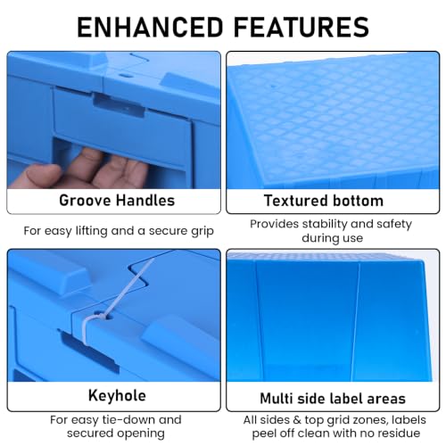 Storage Totes with Hinged Lids, 16 Gallon – Heavy-Duty Stackable & Nesting Bins with Attached Lid – Lockable 24x16x13 in Plastic Containers for Moving, Garage & Warehouse, Blue - color: 1 Pack