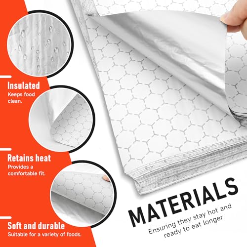 80 Pcs Insulated Foil Sandwich Wrap Paper Aluminum Foil Sheets,12"x12"Food Wrapping Paper for Hamburger Hot Dogs, Burgers, Burritos