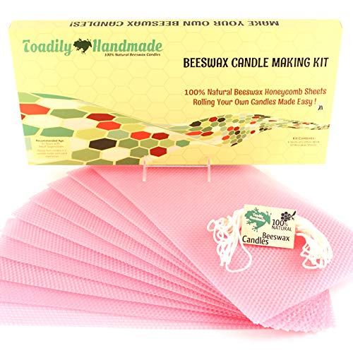 Make Your Own Beeswax Candle Kit - Includes 10 Full Size 100% Beeswax Honeycomb Sheets in Pink and Approx. 6 Yards (18 Feet) of Cotton Wick. Each Sheet Measures Approx. 8" x 16 1/4". - color: Pink