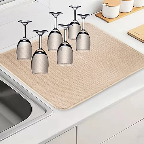 Dish Drying Mats for Kitchen Counter, 2 Pack Dish Drying Pads Dish Rack Mat Drying Pink Kitchen Mat (Beige-2) - color: Beige-2
