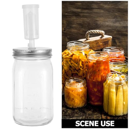 Operitacx 1 Set Fermentation Kit Wide Mouth Mason Jars - Sauerkraut Fermenting Jar Starter with Wood Muddler Lids Glass Weights Tong Silicone Rings for Kimchi