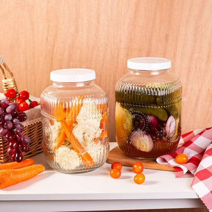 Amzcku 2 Pack 1 Gallon Glass Jar with Lid Wide Mouth, 128 OZ Large Mason Jar with Airtight Screw Lid and Handle, Glass storage containers, Cookie, Candy, Kombucha and fermention