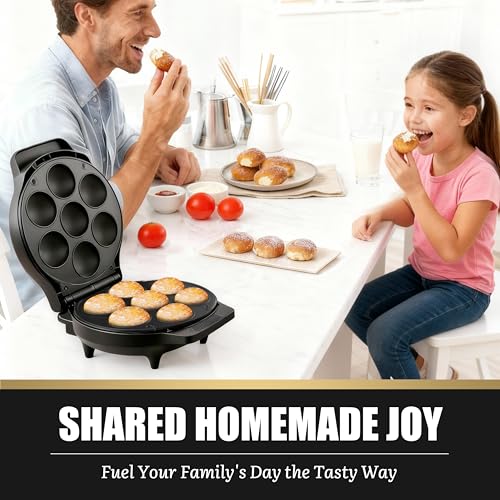 FineMade Mini Stuffed Pancakes Maker, Electric Ebleskiver Poffertjes Maker Pan, Danish Pancakes Maker, Cake Pop Maker, Bake 7x 2'' Ebelskivers without any Flipping operation - style: Mini Stuffed Pancake Maker