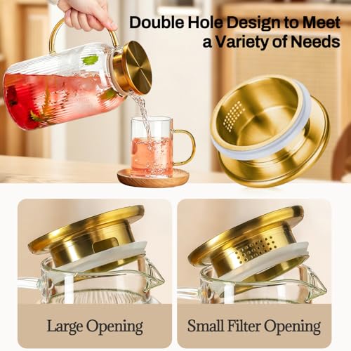 Buaic 2 PACK Glass Pitcher with Lid, 84oz/2.5L Liter Classic Vertical Stripes Water Pitcher,Glass Water Carafe for Cold Brew, Coffee, Lemonade, Iced Tea,Sun Tea, Beverage, Heat Resistant - color: Clear, size: 2.5L-2 PACK
