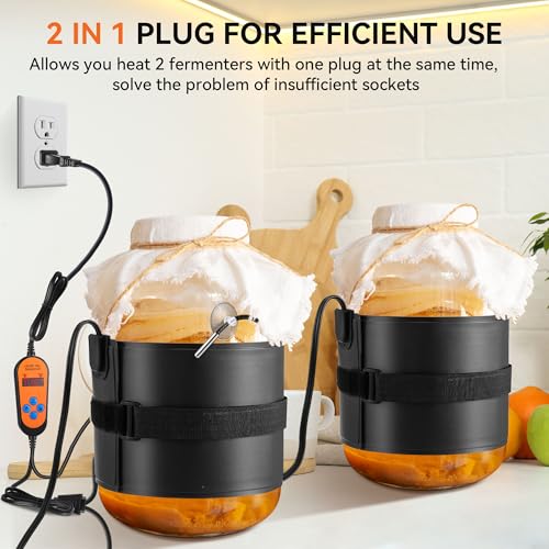 Aurelema 2 Pack Kombucha Heating Pad with 2 in 1 Plug, Kombucha Heating Wrap with Digital Temperature Control & Timing Function Fermentation Heating Pad for Home Brewing 1-3 Gallons Fermenter Vessels