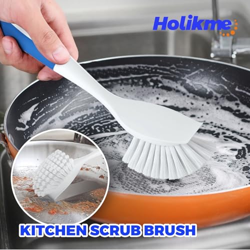 Holikme Cleaning Brush Set, Scouring Pad for Cleaning, Groove Gap Brushes for Pot, Pan, Kitchen Sink, Wire Brushes (Azul) - color: Azul