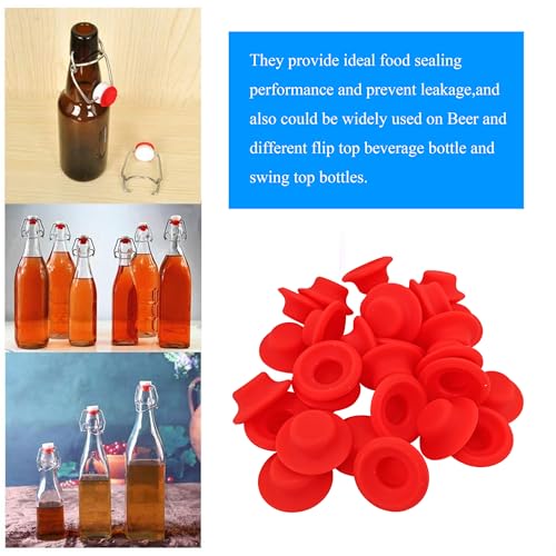 Swing Flip Top Bottle Cap Gasket Swing Top Bottle Seals Washers Beer Bottles Gasket Red Full Cover Design Silicone Rubber Reusable High Pressure 30 Pieces for Home Brew Beer Soda Bottles Sealing