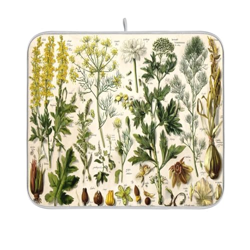 Kcldeci A Sheet Of Antique Botanical Dish Drying Mat Kitchen Drying Pad Dish Draining Mat Dish Rack Drainer Pad 16 x 18 - color: Botanical, size: 16x18in