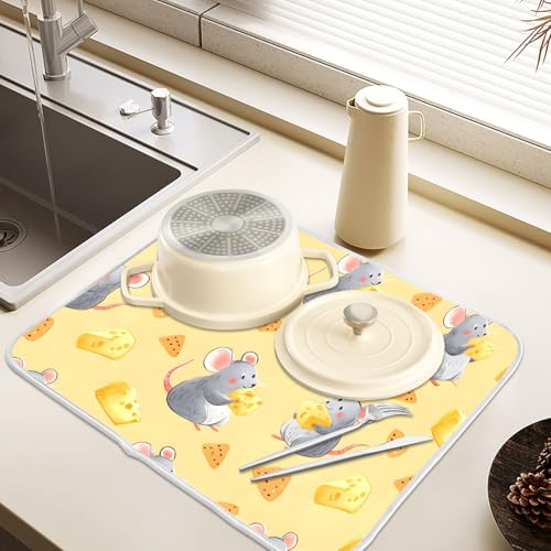 ALAZA Mouse Cheese Animal Dish Drying Mats Absorbent Microfiber Drying Pad Kitchen Countertop Draining Mat 18 x 24 Inches - size: 18" x 24"