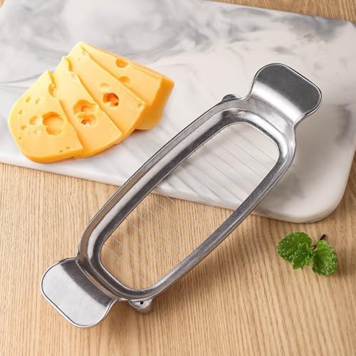304 Stainless Steel Cheese & Butter Slicer – All-Metal Body with 16 Precision Wires, Dishwasher Safe Kitchen Tool for Block Cheese, Butter, Soft Fruits, Eggs (No Coating, Non-Toxic)