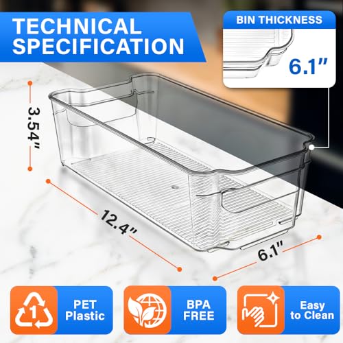 Lifemaster Multi-Purpose Refrigerator Bins - 8 Pieces Usable And Stackable Design Fridge Bin Organizer With Easy Grip Handles - Clear - size: 8 Pack