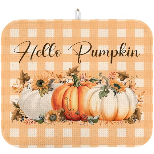 Quick Absorbent Kitchen Drying Mat - Stylish Patterns Fall Dish Drying Mat- 16×18 Inch & 18×24 Inch Pumpkin Kitchen Drainer Mat for Countertops, Dishes & Glassware - color: orange-pumpkin, size: 18"x24"