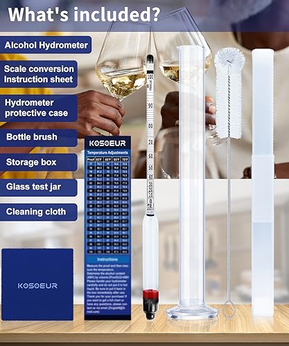Hydrometer Alcohol Meter Kit, Hydrometer Alcohol 0-200 Proof and Tralle, Alcohol Tester for Liquor, Alcohol Hydrometer for Moonshine, Liquor, Spirits, Proofing, Distilling, with Hydrometer Test Jar