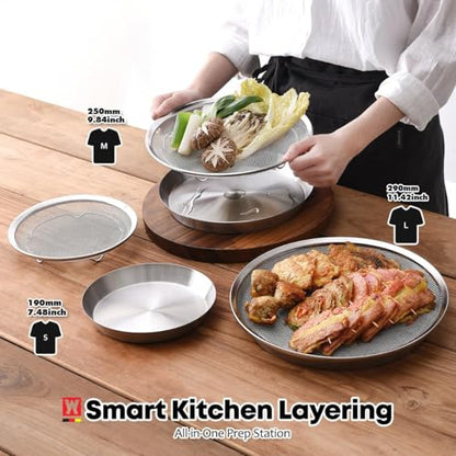 WAGENSTEIGER Stainless Steel Mesh Tray Set with Drip Pan, Air Fryer Basket and Tray, Kitchen Colander, Vegetable and Fruit Strainer, Food Filter, BBQ Prep Tool, Fruit Serving Dishes (9.84 inch) - size: 9.84 inch