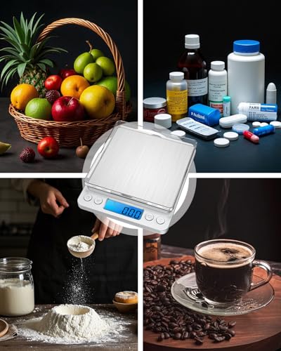 Digital Food Scale 500g/0.01g Gram Scale, Upgraded Mini Pocket Scale with 6 Units, 2 Trays, Auto Off, Tare, PCS for Food, Jewelry, Coin, Coffee (2 AAA Batteries Included)