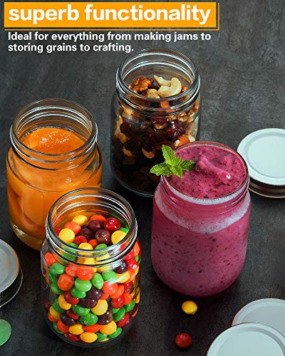 Rainforce 16 oz Mason Jars With Lids Regular Mouth 15 Pack-16oz Glass Jars with Silver Lids,Bulk Pint Clear Glass Jars For Meal Prep, Food Storage With 20 Labels - color: Silver