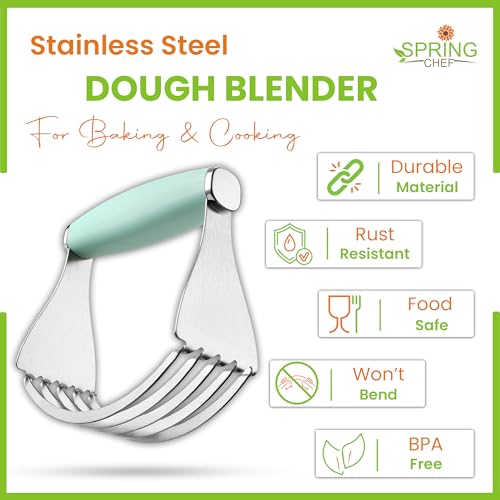 Spring Chef XL Stainless Steel Pastry Cutter Tool for Baking - Heavy Duty Dough Blender - Butter & Dough Cutter Tool with Sharp Blades - Pastry Blender for Easy Mixing - Dishwasher Safe - Mint | Heavy Duty Dough Mixer with Stainless Steel Blades, Butter C