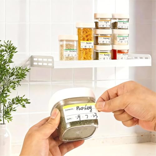 100Pcs Removable Food Storage Labels Paper Self Adhesive Stickers Colorful Refrigerator Freezer Labels 2.36x1.18 Inch Waterproof Rectangle Decals with Contents Date Easy Clean