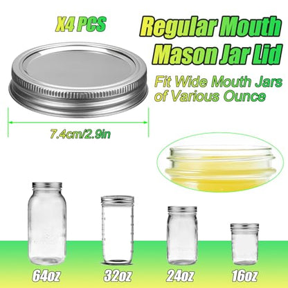 Palksky Stainless Steel Regular Mouth Canning Lids and Rings, Airtight/Rustproof Mason Jar Lids with Bands Set of 4 - style: Regular Mouth Stainless Steel Mason Canning Lids and Rings Set of 4
