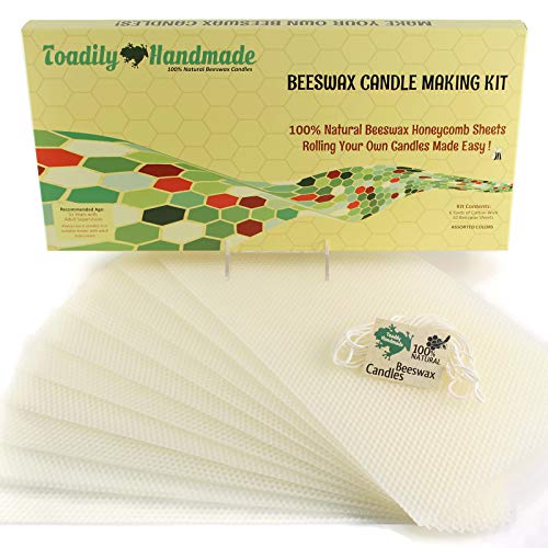 Make Your Own Beeswax Candle Kit - Includes 10 Full Size 100% Beeswax Honeycomb Sheets in Ivory and Approx. 6 Yards (18 Feet) of Cotton Wick. Each Sheet Measures Approx. 8" x 16 1/4". - color: Ivory