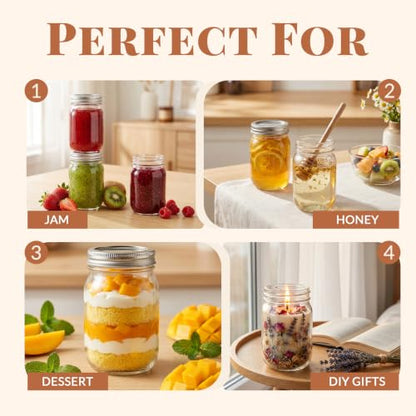 CycleMore 20 Pcs 12oz Glass Mason Jars With Silver Separable Lids, 350ml Round Canning Jars for Honey, Jam, Herb, Wedding Favor, Kitchen Storage Wide Mouth Bottles for Crafts, Meal Prep - size: 12oz - 20 Pack