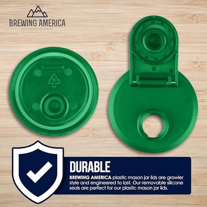 Mason Jar Lids Wide Mouth Plastic 4 Pack - With Flip Cap Screw Top Pouring Spout and Drink Hole - Fits Kerr and Ball Canning Jars - Wet/Dry Food and Liquid Storage - MADE IN USA (Tractor Green) - color: Tractor Green